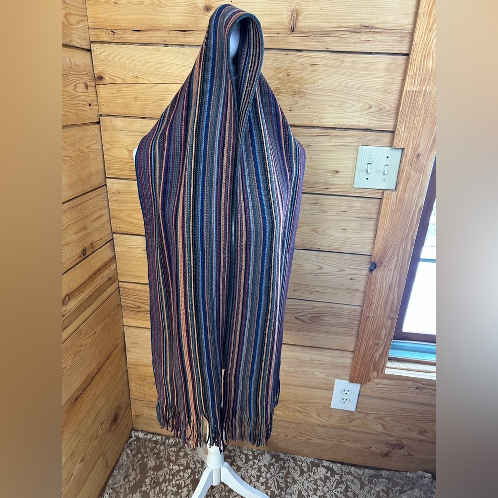 Vintage Multicolor Striped Scarf‎ Long 5’ Soft